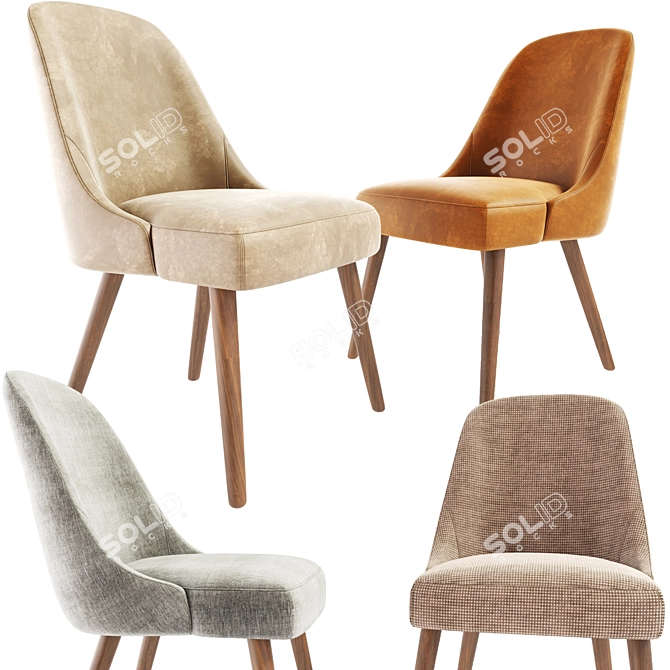 Sleek Mid-Century Leather Dining Chair 3D model image 1