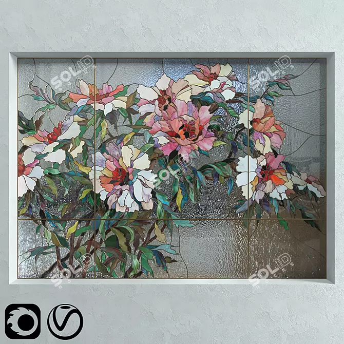 Ethereal Blooms: Stained Glass Peonies 3D model image 1