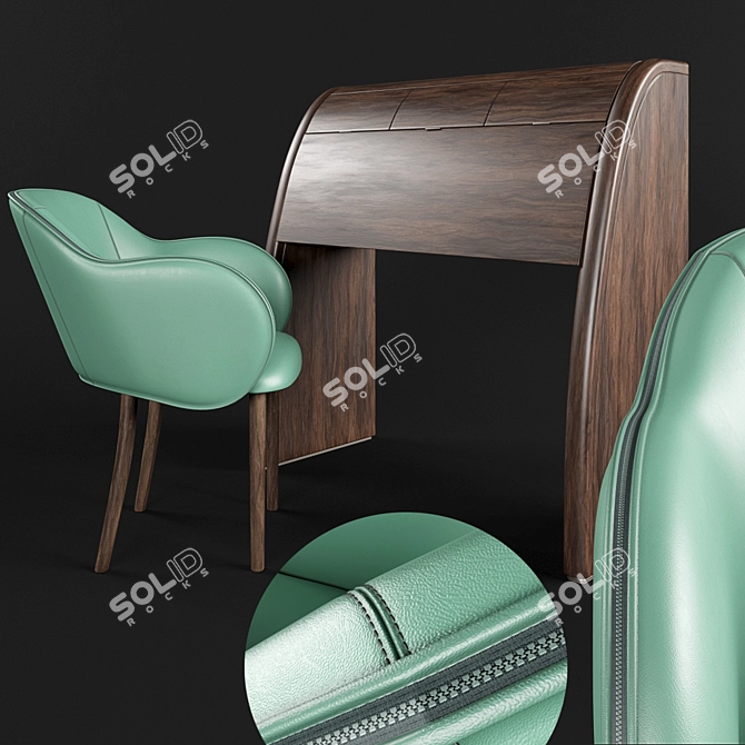 Elegant Lea Chair & Camus Desk Set 3D model image 2