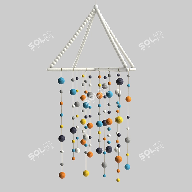 Whimsical Felted Pom-Pom Mobile 3D model image 1