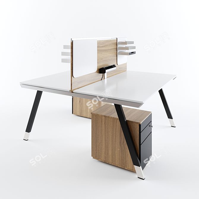 Dual Zone Office Table with Power Outlets 3D model image 2