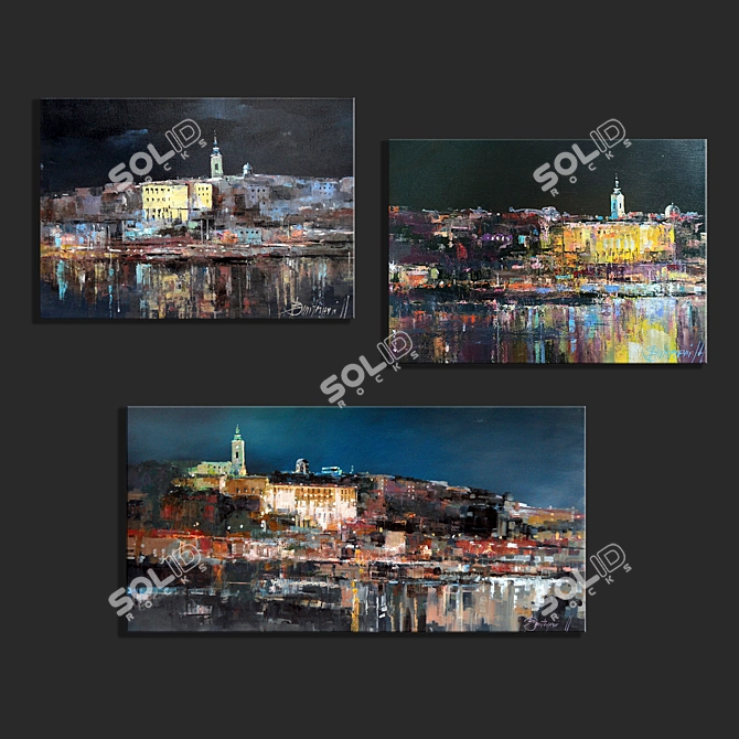 Pastel Dreams: Set of 3 Abstract Paintings 3D model image 1