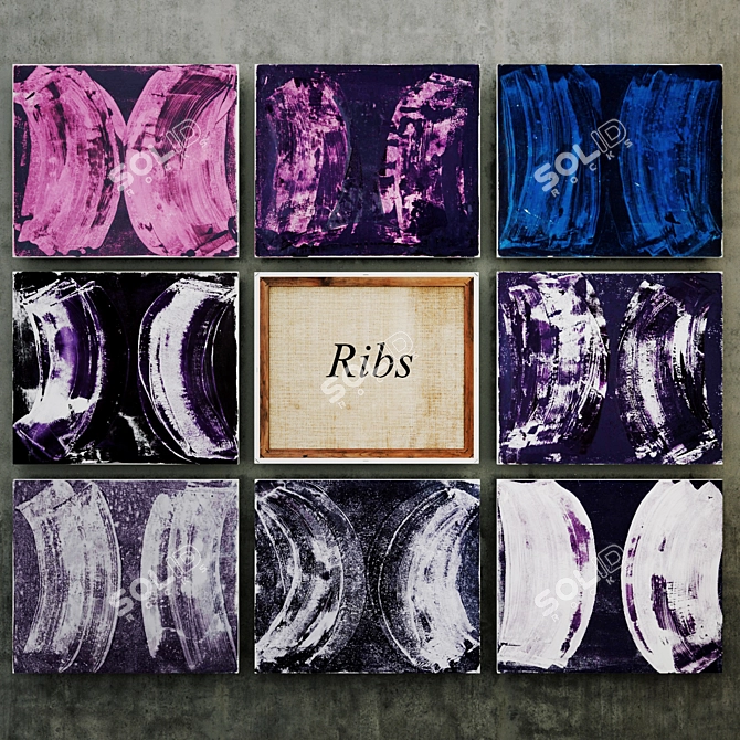 Abstract Ribs: Unique Collection of 16 Paintings 3D model image 1