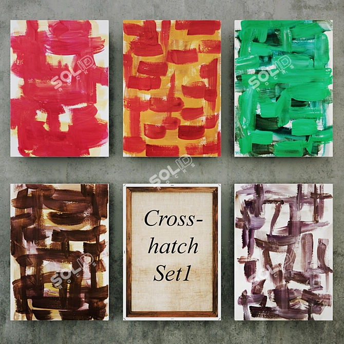 Abstract Crosshatch Paintings Set2 3D model image 1