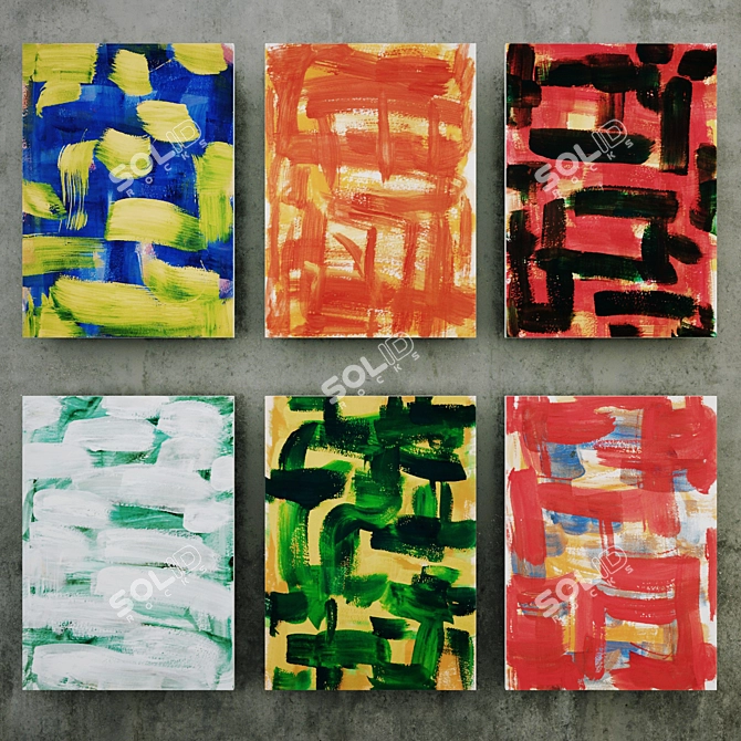 Abstract Crosshatch Paintings Set2 3D model image 2
