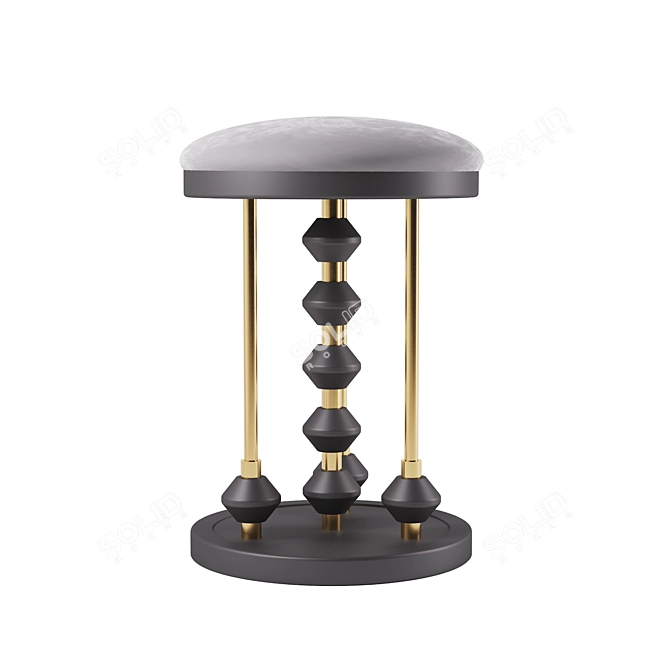 Dome Art Puff: Stylish Brass & Wood Ottoman 3D model image 2