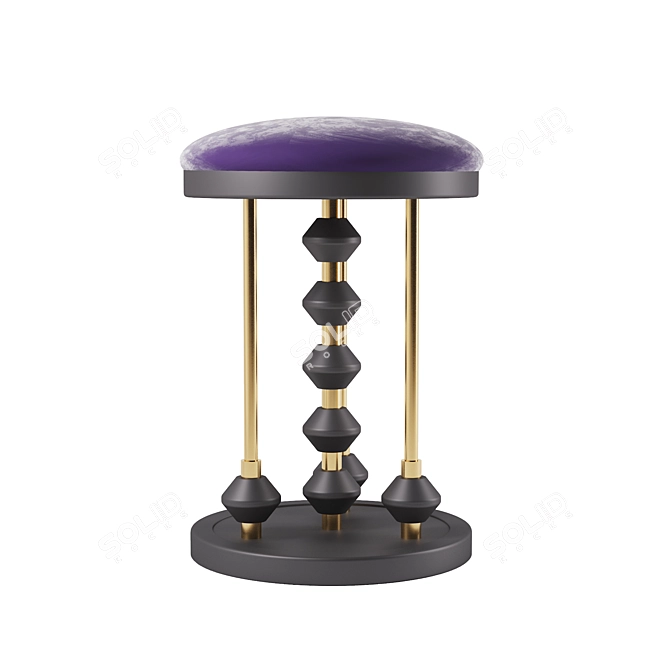 Dome Art Puff: Stylish Brass & Wood Ottoman 3D model image 3