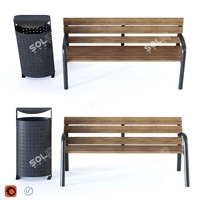 Modo Bench and Arcoiris Bin: Fabregas Street Furniture 3D model image 1