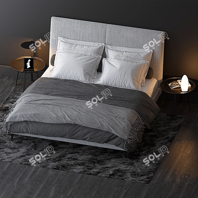 Elegant Demetra Bed & Husk Side Table 3D model image 2