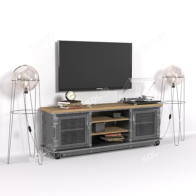 Industrial TV Stand: Wood and Metal Loft Style 3D model image 1