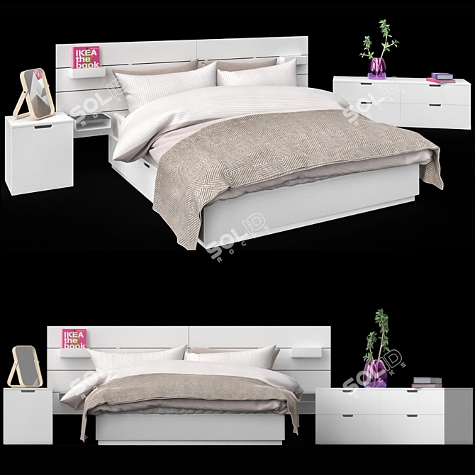 Nordli Bed Set with Headboard, Chest of Drawers & Cabinet 3D model image 1