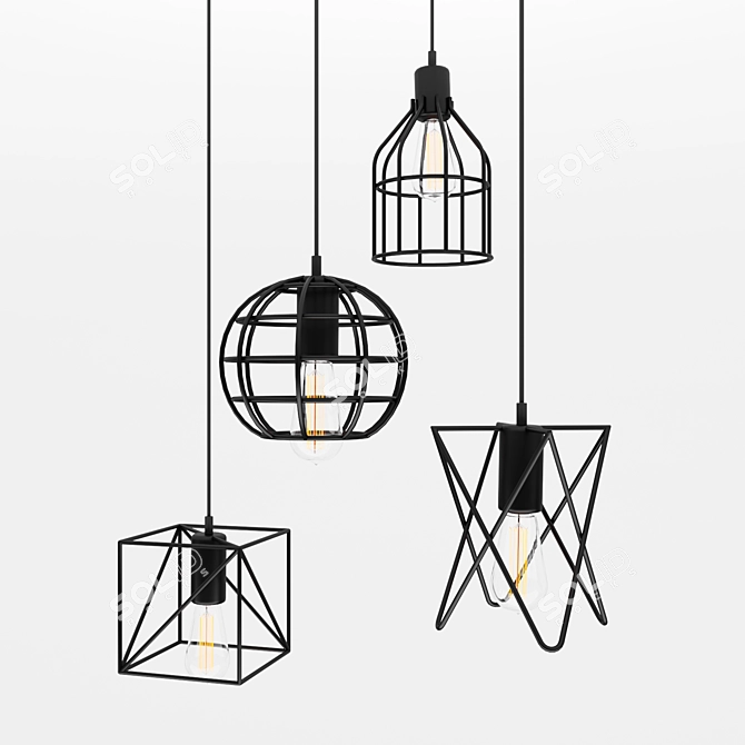 Industrial Cage Pendant Lights 3D model image 1