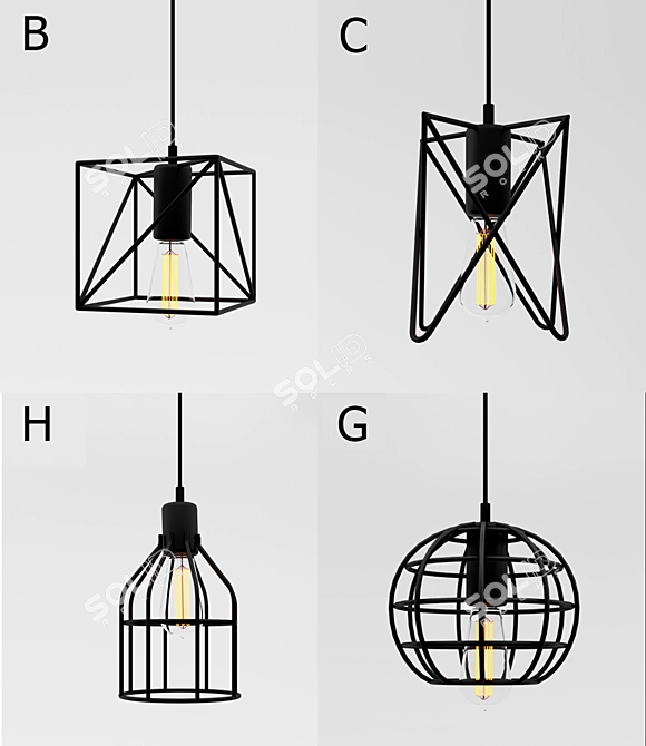 Industrial Cage Pendant Lights 3D model image 2