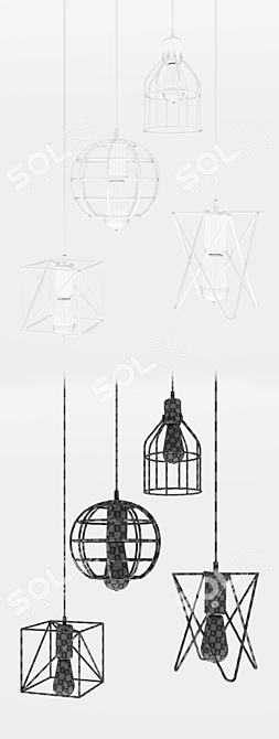 Industrial Cage Pendant Lights 3D model image 3