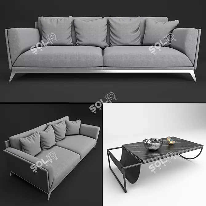 Modern Faubourg Sofa & Coffee Table 3D model image 1