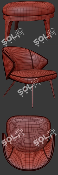 Elegant Ellen Armchair Set with Eaton Pouf 3D model image 3