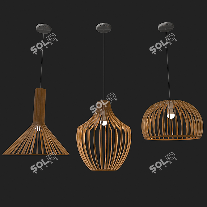 Rustic Wood Pendant Light 3D model image 1