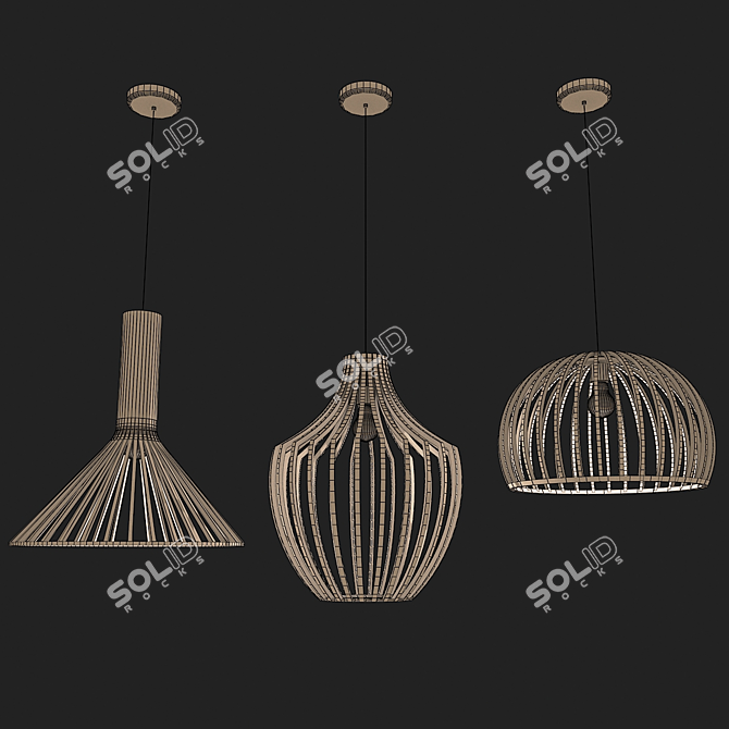 Rustic Wood Pendant Light 3D model image 2