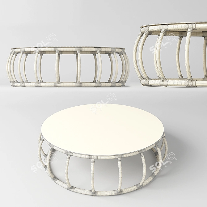 Natural Rattan Round Coffee Table 3D model image 2
