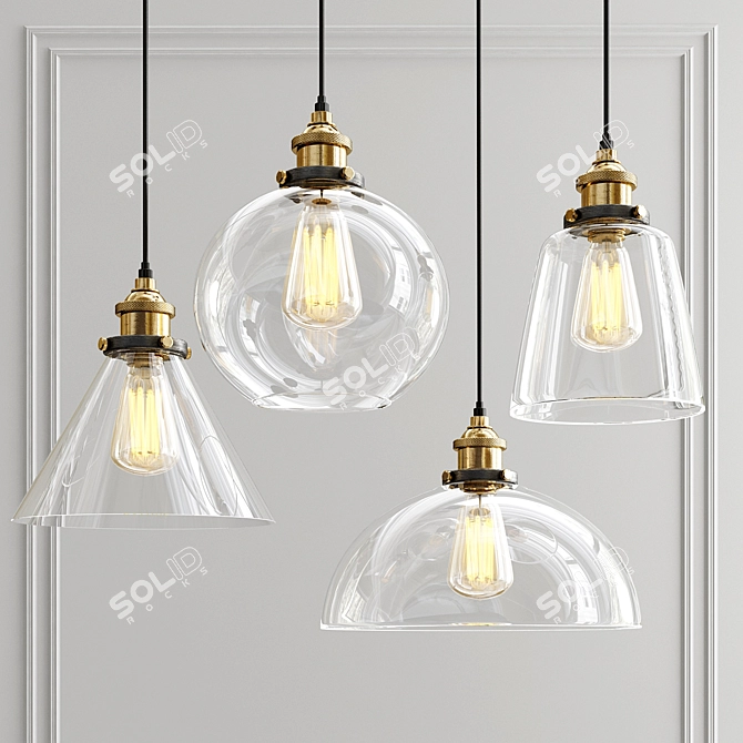 Retro Industrial Pendant Lights 3D model image 1