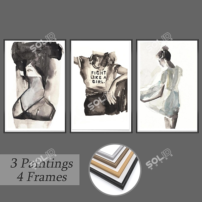 Gallery Set: 3 Paintings & 4 Frame Options 3D model image 1