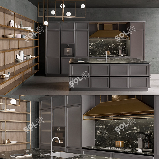 Snaidero Frame: Modern Kitchen + Gaggenau, Smeg & Technivorm 3D model image 1