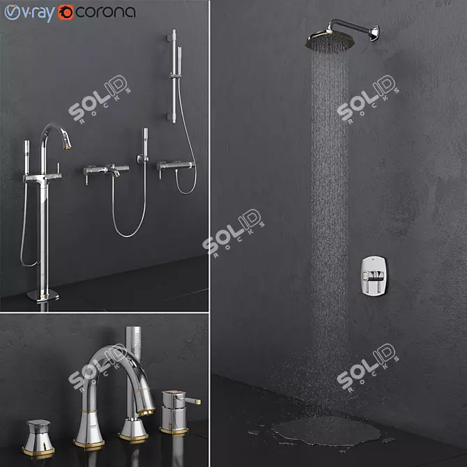 GROHE Grandera Gold Bath & Shower Set 3D model image 1