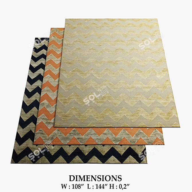 Zig Zag Rugs - Natural, Orange, Slate Blue 3D model image 1