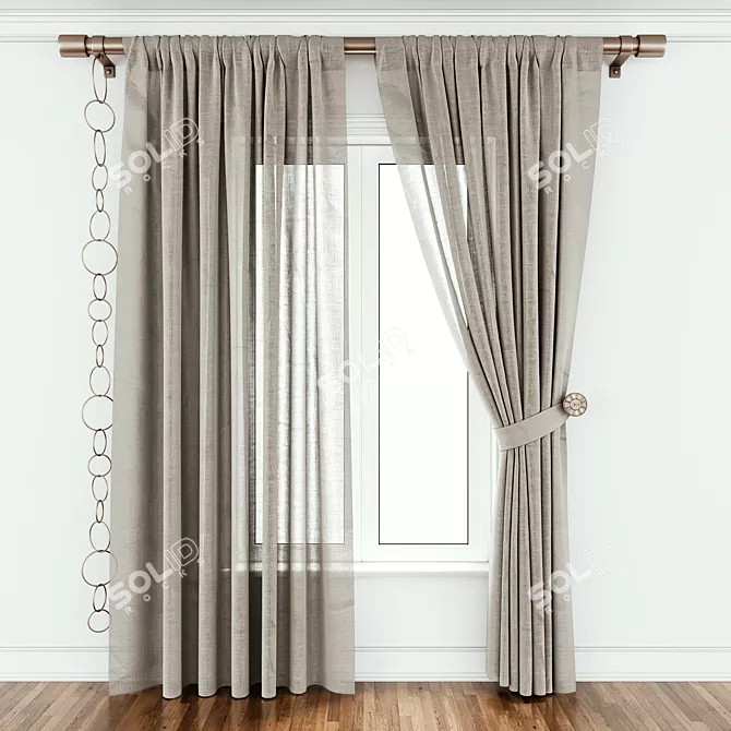 Elegant PBR Curtain Set 3D model image 2