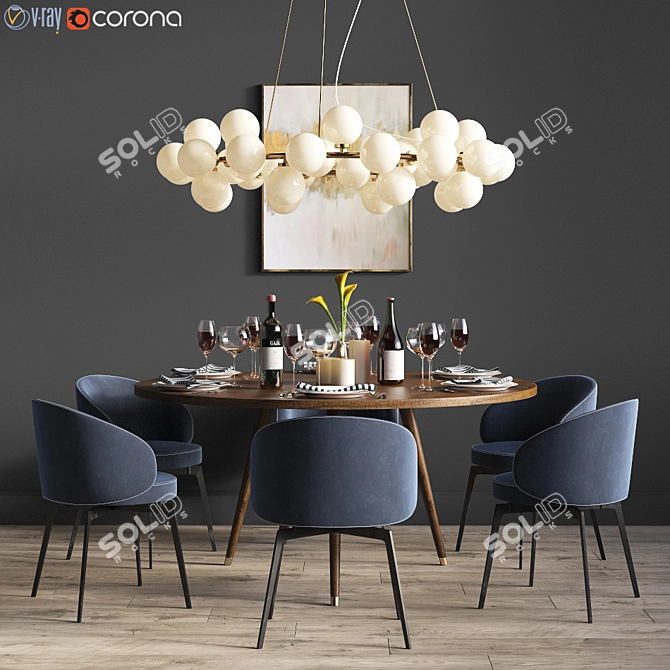 Elegant Dining Set: Lema Chair, Mid-Century Table, Chandelier 3D model image 1