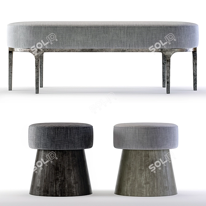 Modern Metal Benches by Bernhardt 3D model image 1