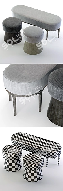 Modern Metal Benches by Bernhardt 3D model image 2