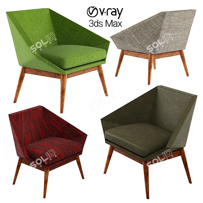 Title: Modern Industrial Armchair Set - Vibrant Colors 3D model image 1