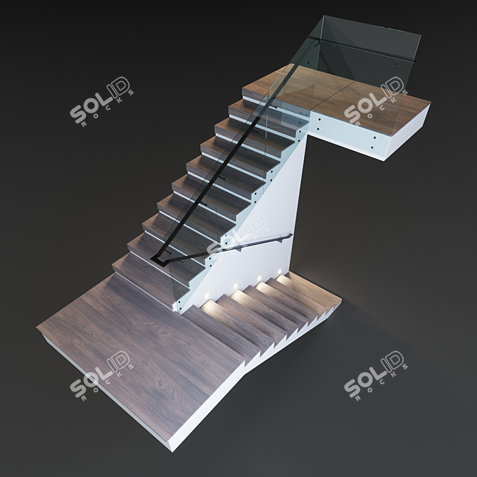 Minimalist Glass and Metal Ladder 3D model image 2