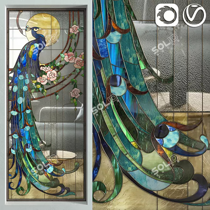 Modern Stained Glass Peacock - Elegant Window Décor 3D model image 1