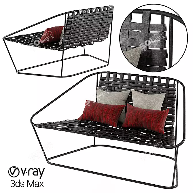 Black Woven Arflex Small Sofa 3D model image 1