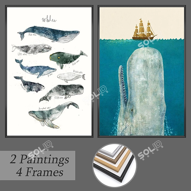 Modern Wall Art Set | 2 Paintings & 4 Frame Options 3D model image 1