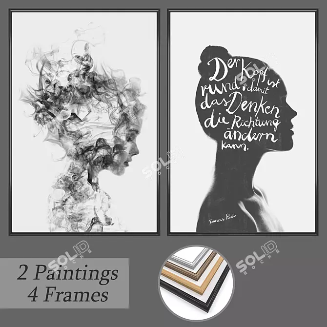 Elegant Wall Art Set with Frame Options 3D model image 1