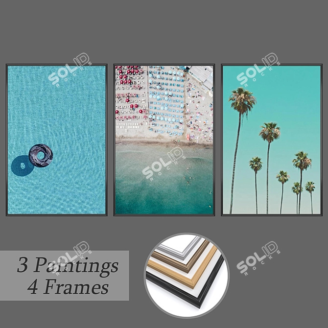 Wall Art Set No. 514: 3 Paintings, 4 Frame Options 3D model image 1