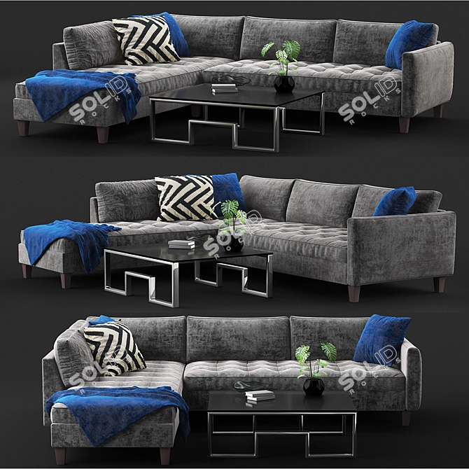 Vapor Collection 5-Piece Sectional: Sleek Style for Ultimate Comfort 3D model image 1