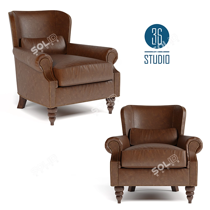 Title: Classic British Style Handmade Leather Chair 3D model image 1