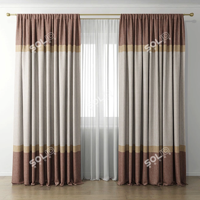 Elegant Window Drapes 3D model image 1