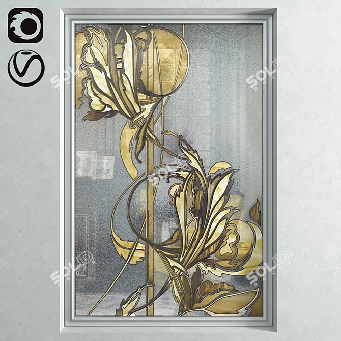 Art Deco Stained Glass Window: Timeless Elegance for Your Space 3D model image 1