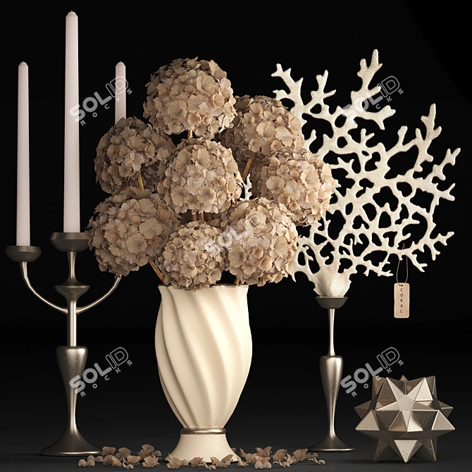 Elegant Hydrangea Dried Flower Bouquet 3D model image 1