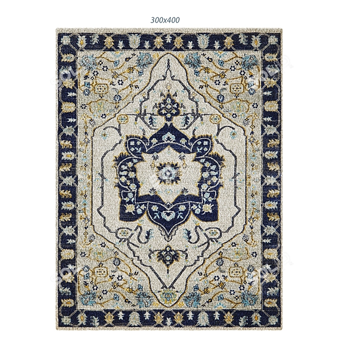 Vintage and Chic Navy Tulip Rug 3D model image 1