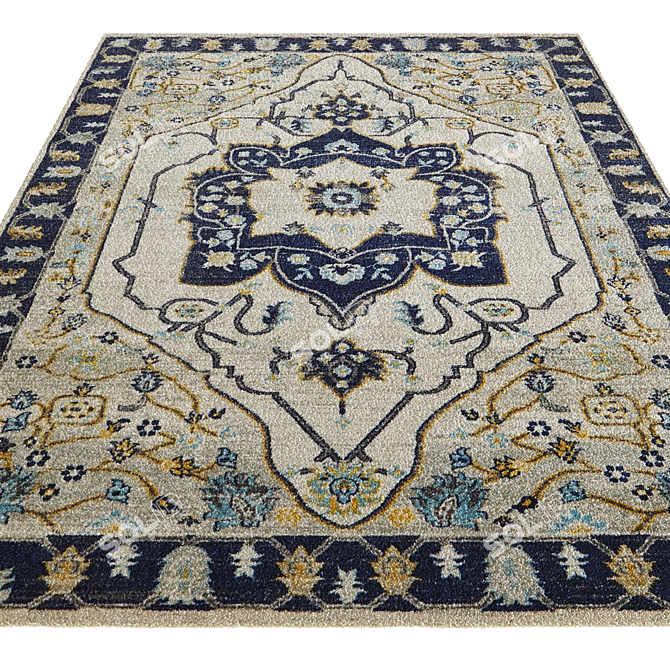 Vintage and Chic Navy Tulip Rug 3D model image 2