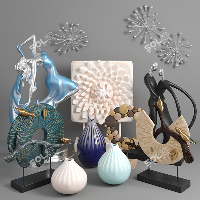 Elegant Home Decor Set: Panel, Figurine, Vase, Sculpture 3D model image 1