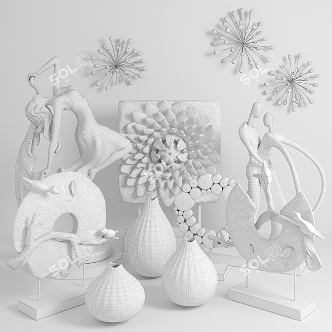 Elegant Home Decor Set: Panel, Figurine, Vase, Sculpture 3D model image 2