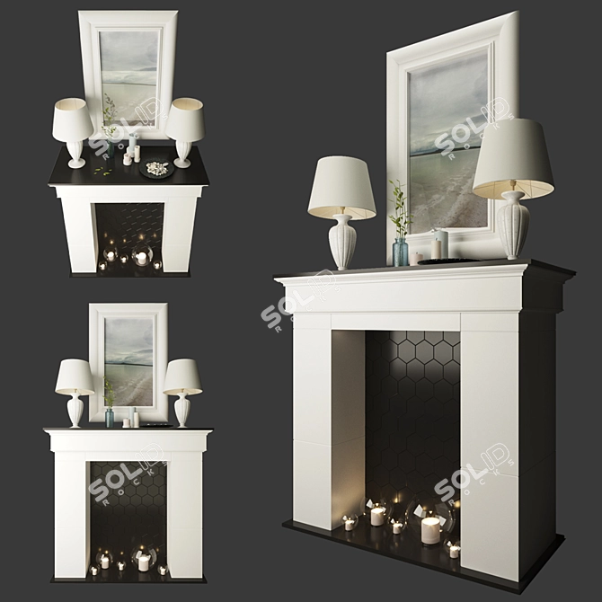 Title (English): Elegant Fireplace with Table Lamps & Candles 3D model image 1