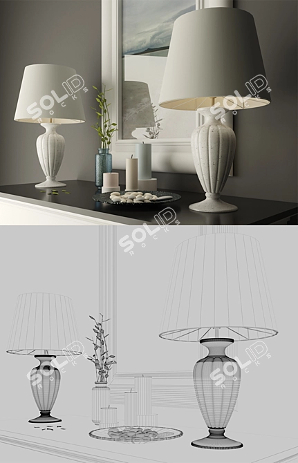 Title (English): Elegant Fireplace with Table Lamps & Candles 3D model image 2
